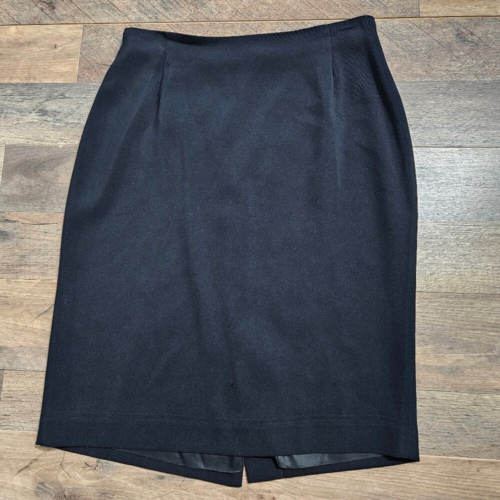 Pencil‎ Skirt Womens Corpcore Size 10 Black Knee Length Slit Lined Workwear